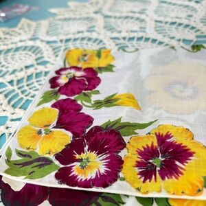 Floral Handkerchief with Yellow and Purple Flowers square 13.5 “